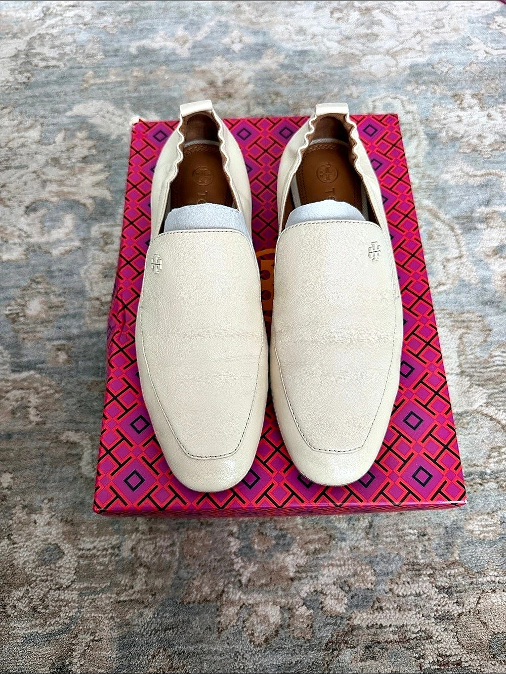 Tory Burch Classic Loafer Off White Leather Flats size US 6.5 VGUC
